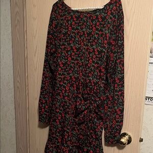 Missguided Black and Red Floral Long Sleeve Dress
